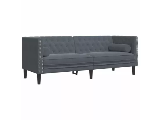 Canapé Chesterfield avec traversins 3 places gris foncé velours