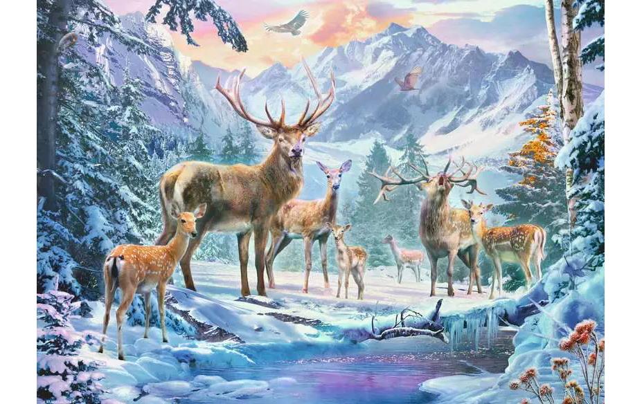 Puzzle Rehe und Hirsche im Winter 1000 TeileKlassisches Puzzlespiel mit Premium-Qualität
