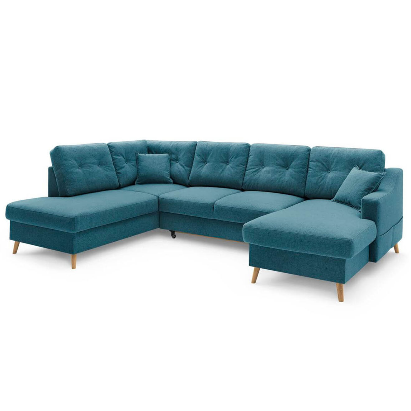 Bobochic Canapé d'angle panoramique convertible droit Sweden bleu clair - 300x149/90/198x95 cm