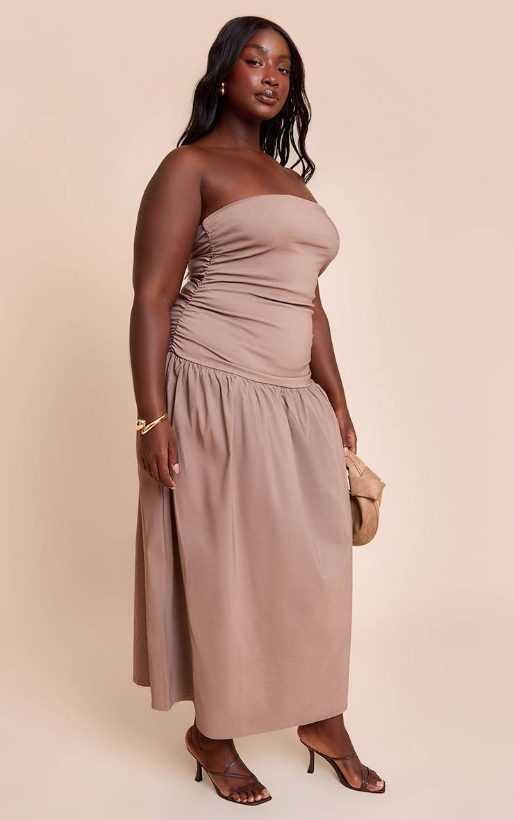 Taupe Robe Maxi Grande Taille À Bandeau Froncé En Tissu Extensible