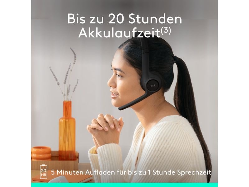 Logitech Headset Zone 300 Graphite Kabelloses Office-Headset mit leichtem und komfortablem Design