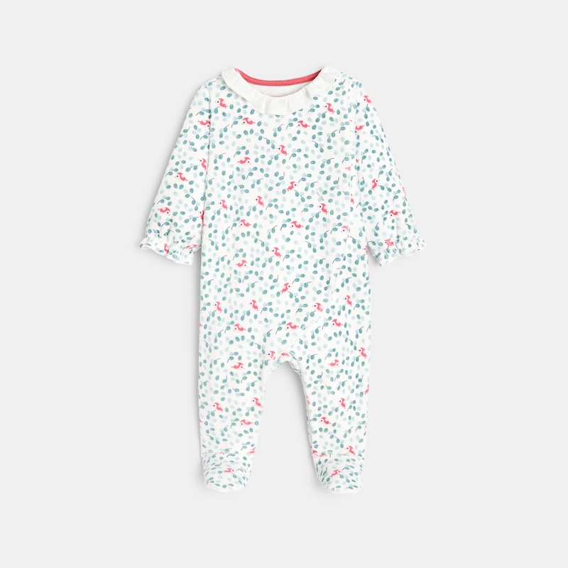 Dors-bien oiseaux velours vert bébé fille