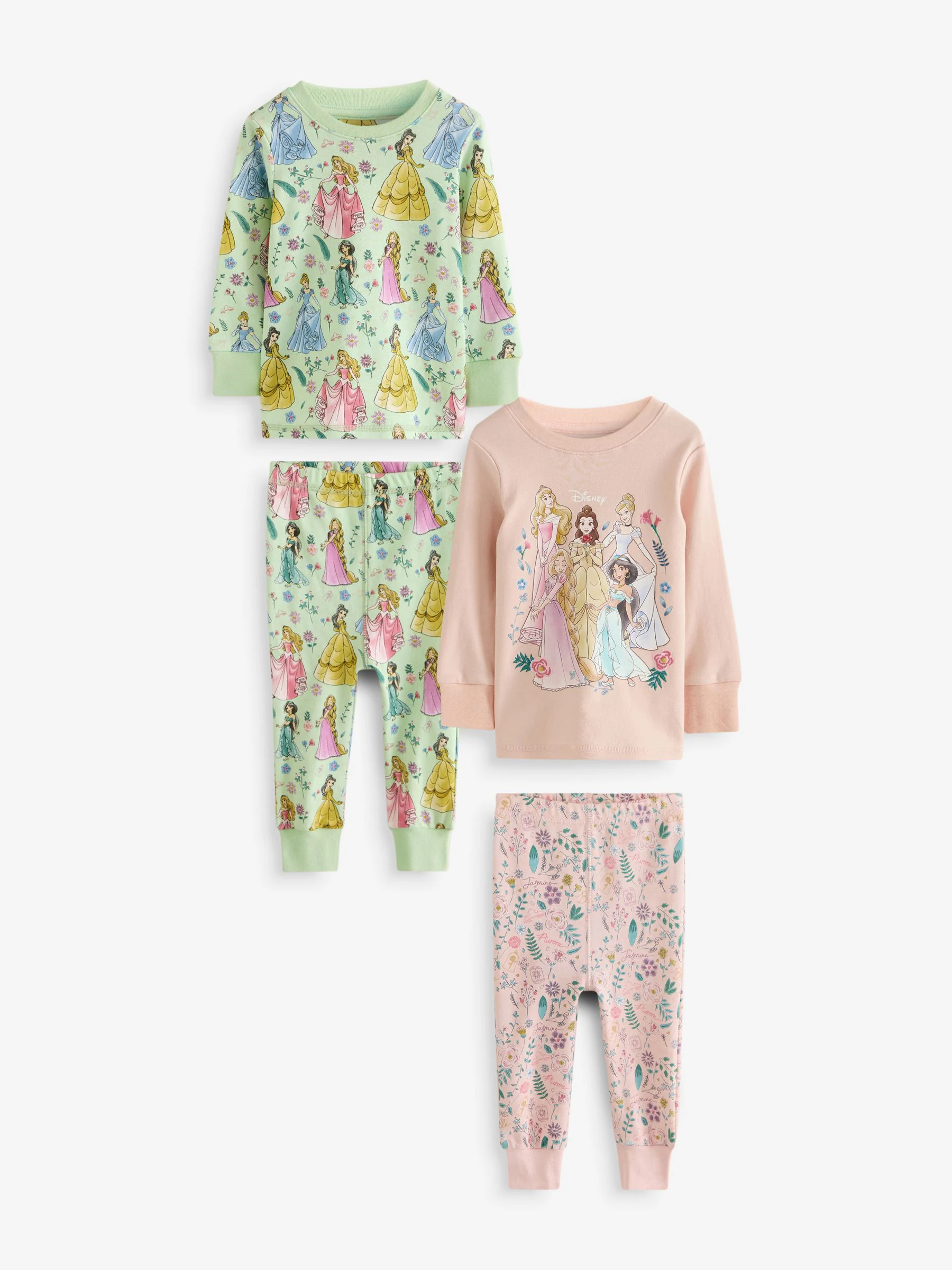 Roze - 100% katoenen Disney prinses knusse pyjama's met lange mouwen verpakking van 2 (9mnd - 10 jr)