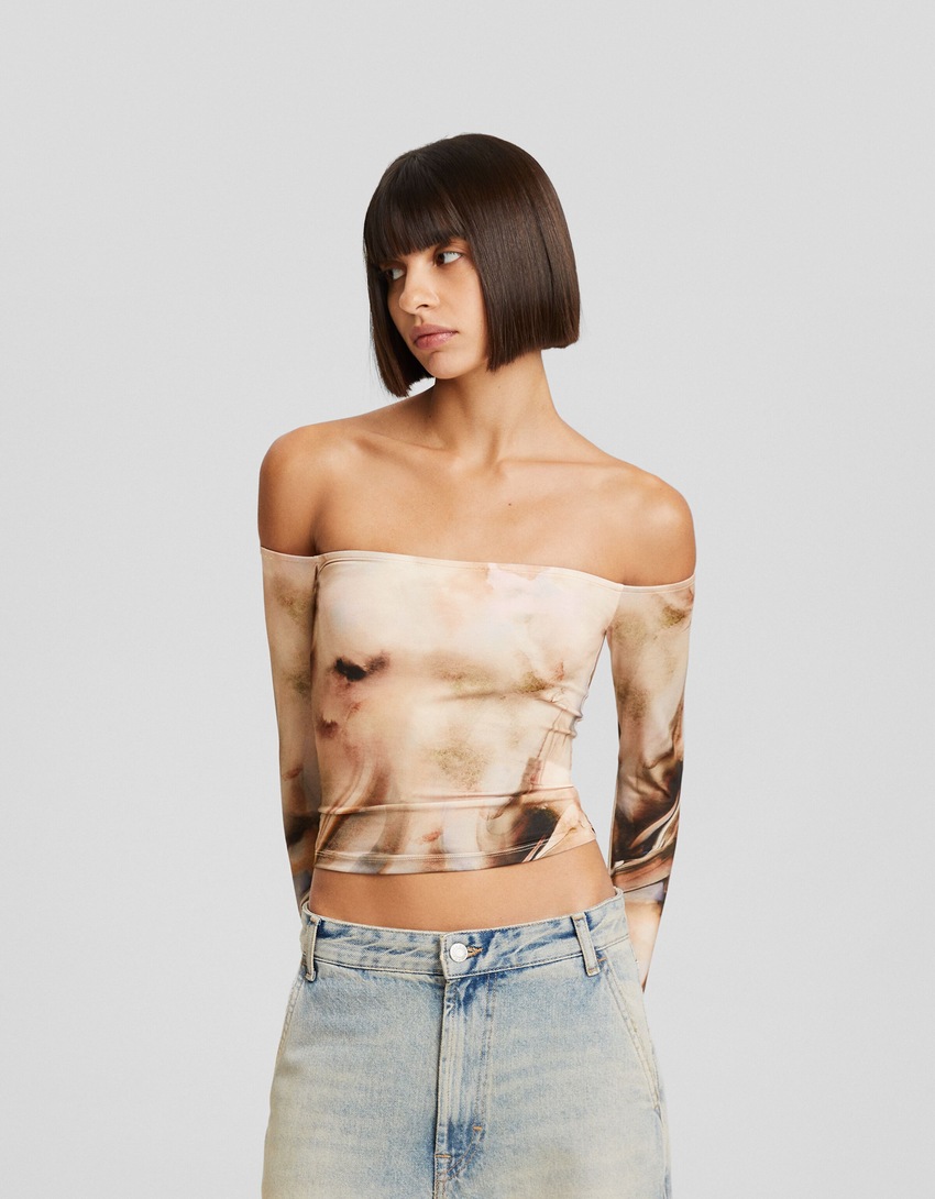Camiseta de manga comprida com estampa Bardot