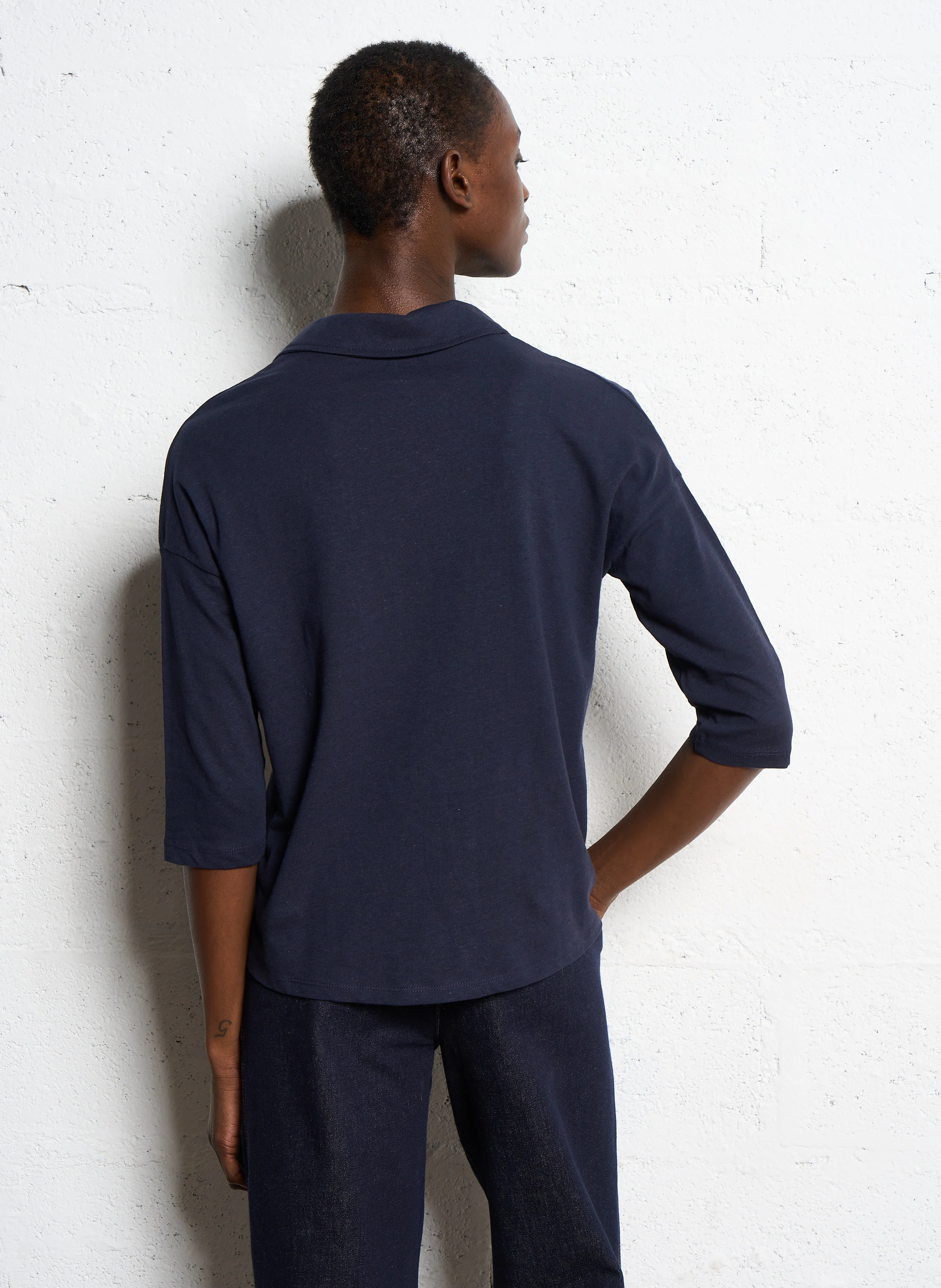 TONTINE - Tee-shirt col polo en lin mélangé | Bleu