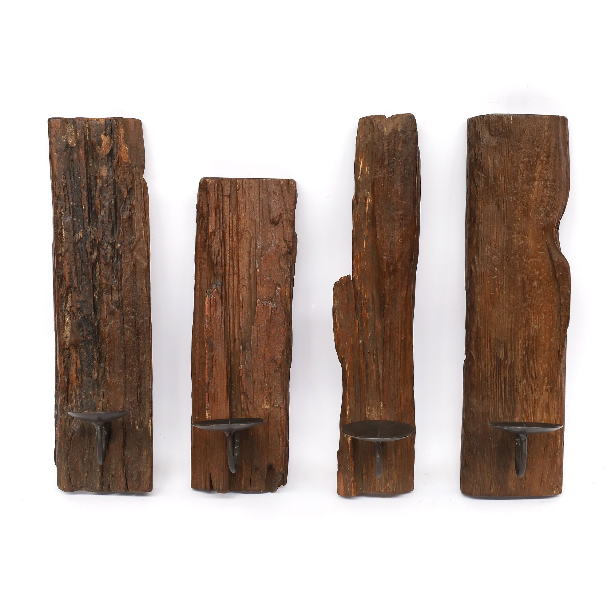 Wandkerzenhalter aus recyceltem Holz, natur, H 30-40 cm, B 10-15 cm, L 12 cm von fischer's lagerhaus