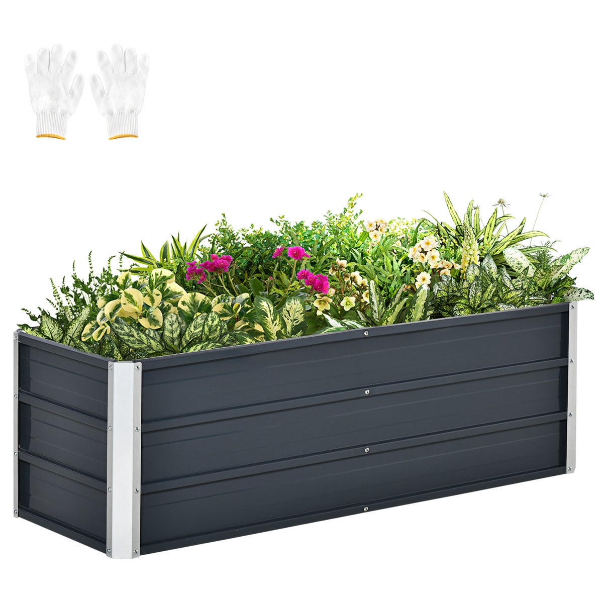 Outsunny verhoogd bed, 125L x 47B x 40H cm, staal, grijs