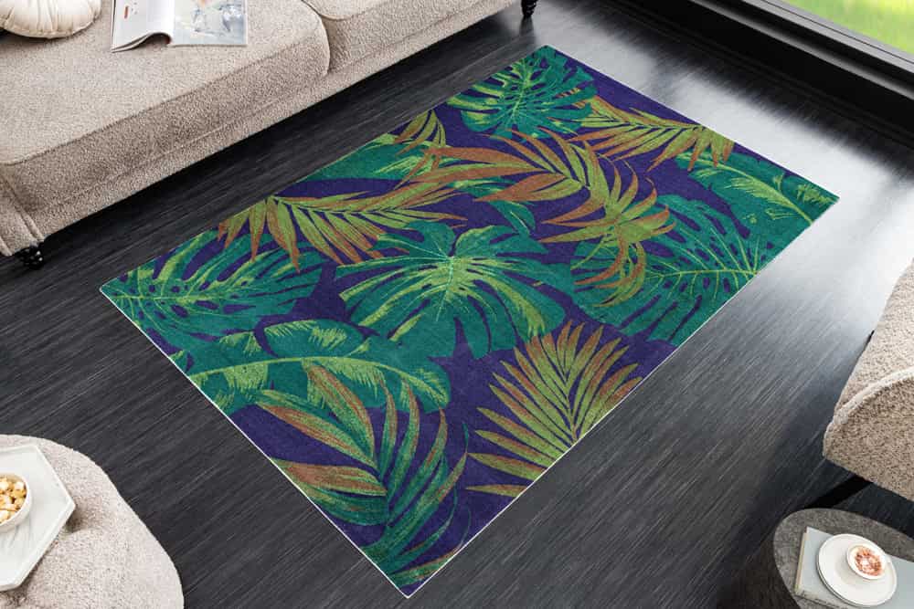 In- und Outdoor Teppich LEAF 180x120cm grün blau Blätter-Design Läufer wetterfest
