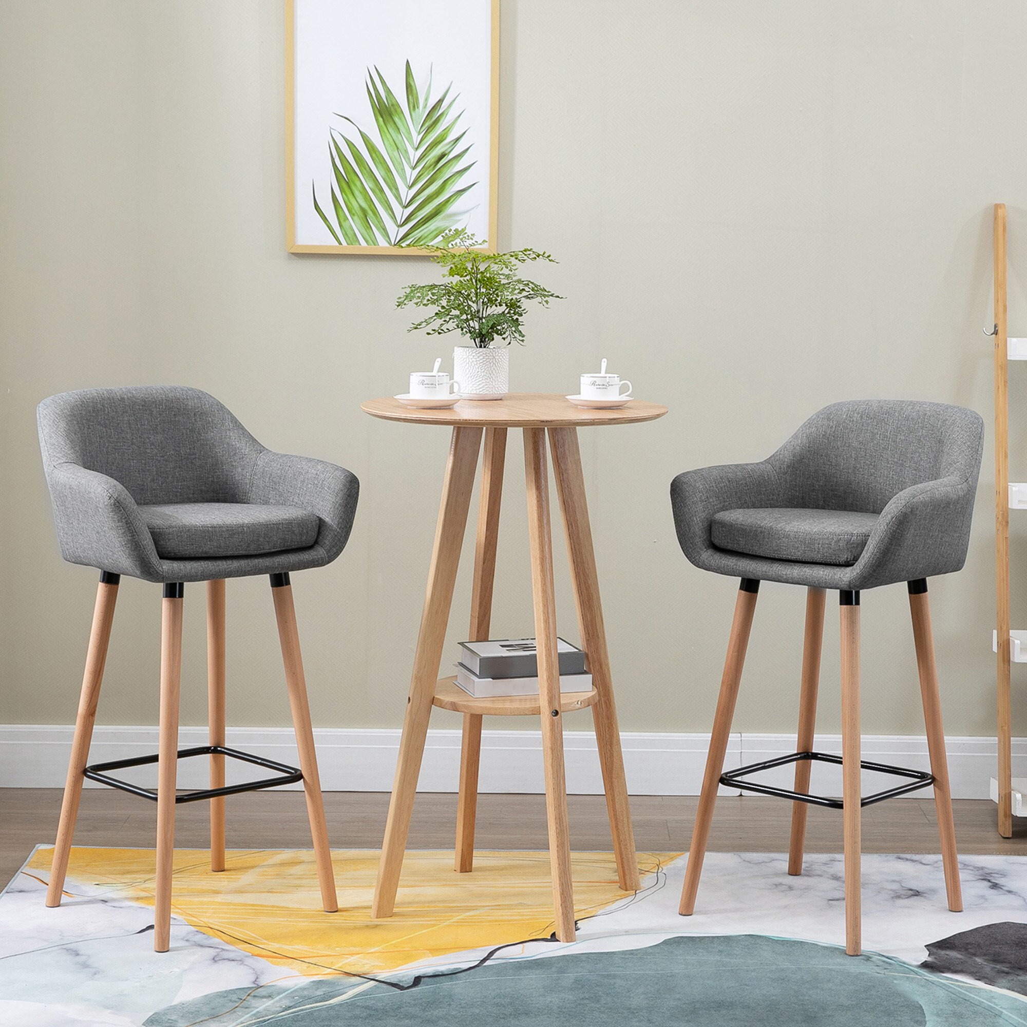 HOMCOM Barhocker mit Fußstütze grau 55L x 48B x 100H cm