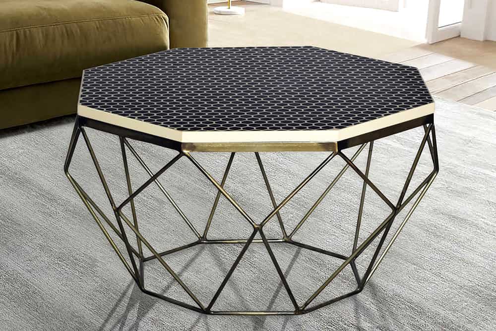 Couchtisch DIAMOND 70cm schwarz weiß messing Mosaik Kunsthandwerk