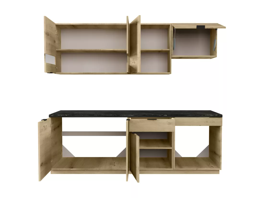 Cuisine complète - Avec plan de travail 200 cm - Naturel et Anthracite - CARMEO