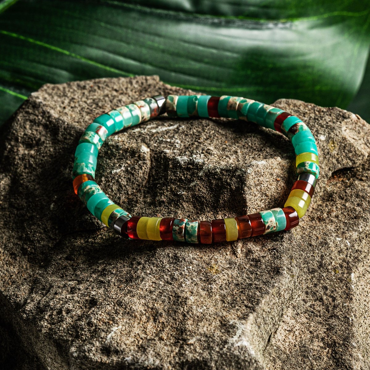 Bracelet Perles Heishi Jaspe Citron Agate Rouge Jaspe Impérial Vert Clair-enfant-12cm