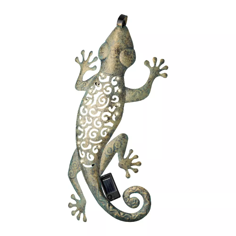 Lampe murale solaire en métal (L51 cm) Gecko Vert antique