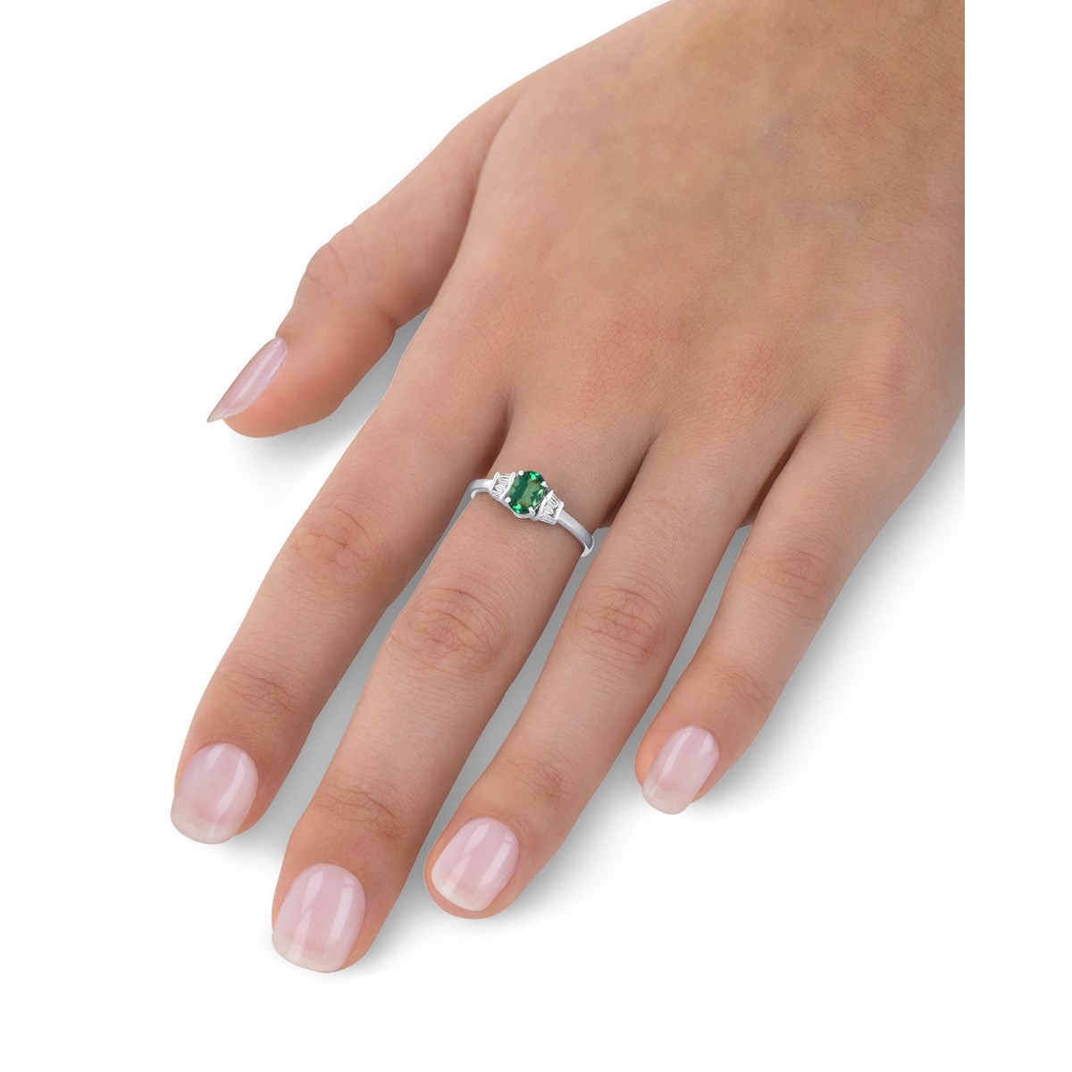 Bague ADEN Or 585 Blanc Emeraude et diamants 1.99grs