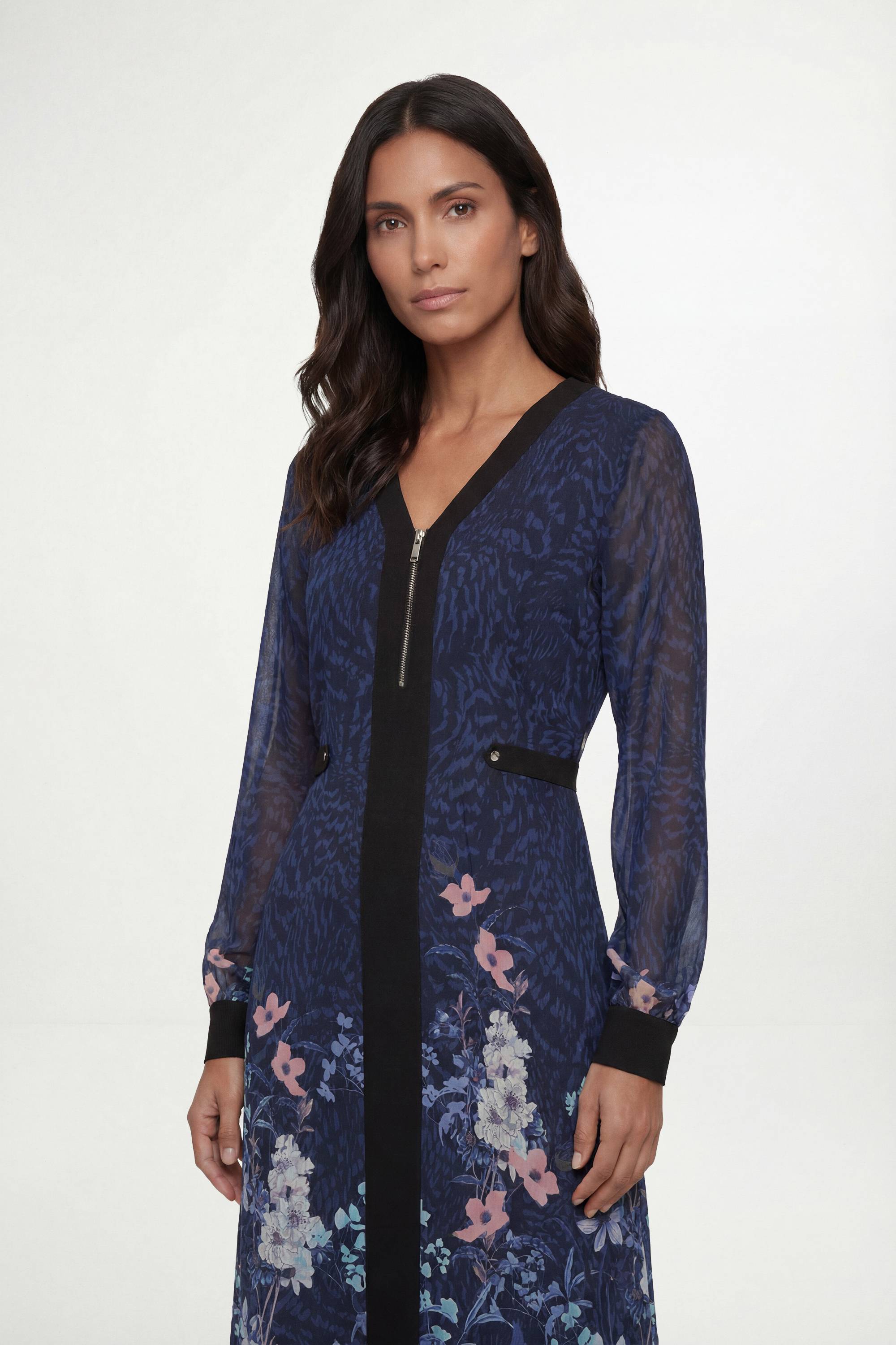 Wallis Robe Midi À Rayures Florales Avec Fermeture Éclair