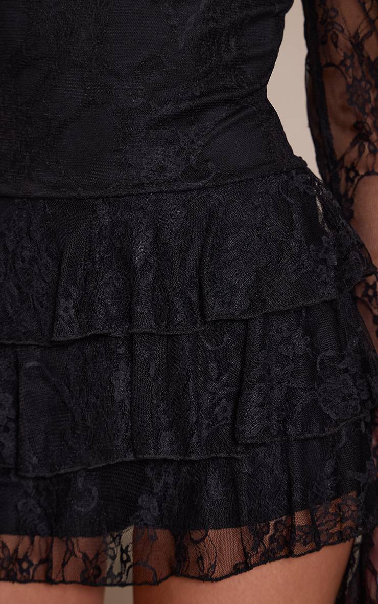 Noir Combinaison-short Dentelle À Manches Longues Épaules Dénudées