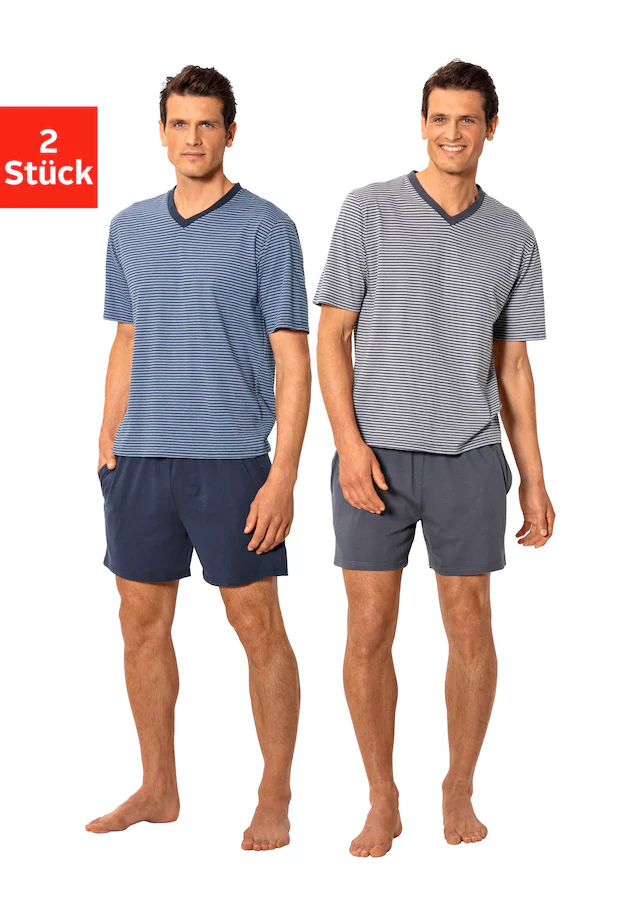 le jogger® Pyjama, 4 Stk. Schlafanzug mit garngefärbtem Streifen