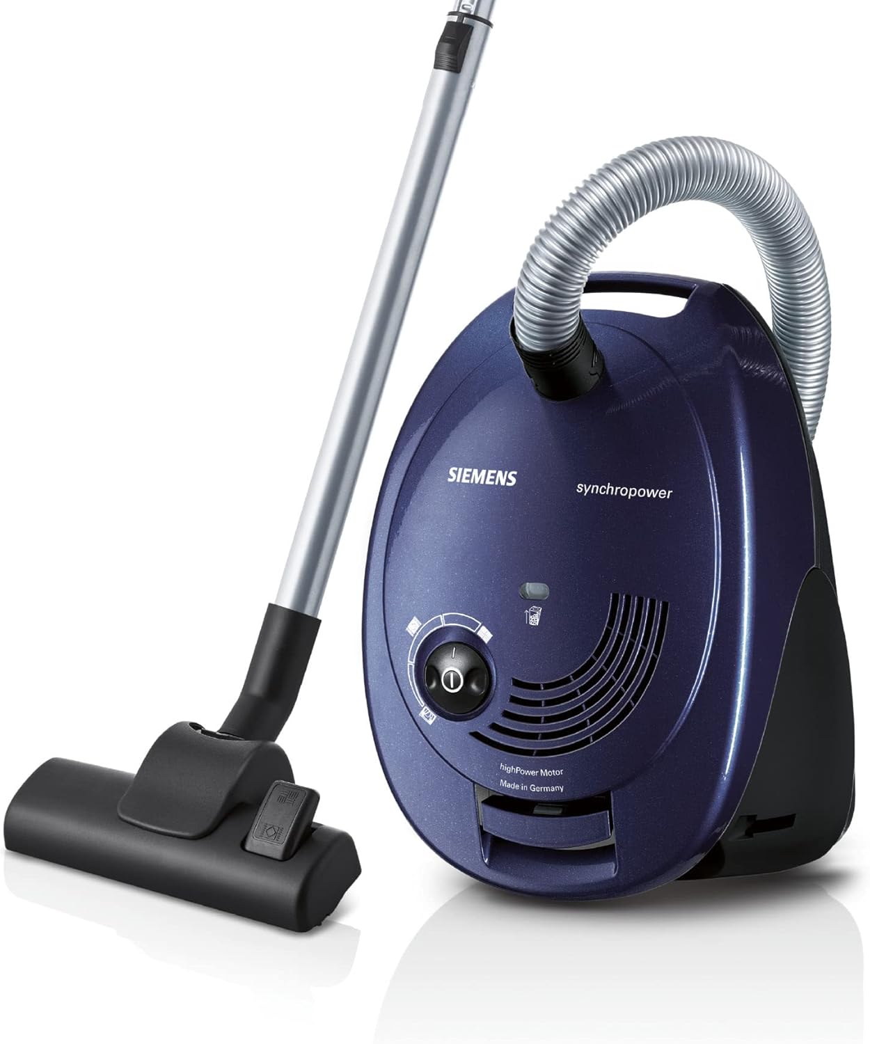 SIEMENS Staubsauger mit Beutel synchropower VS06B1110, Bodenstaubsauger, Hygiene-Filter, Bodendüse für Hartboden und Teppich, Starke Saugleistung, langes Kabel, 700 W, blau, Moonlight Blue, 700 Watt