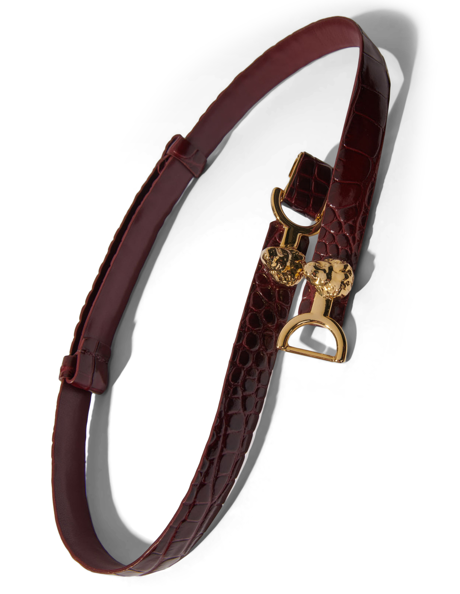 Ceinture fine en cuir embossé croco | Rouge