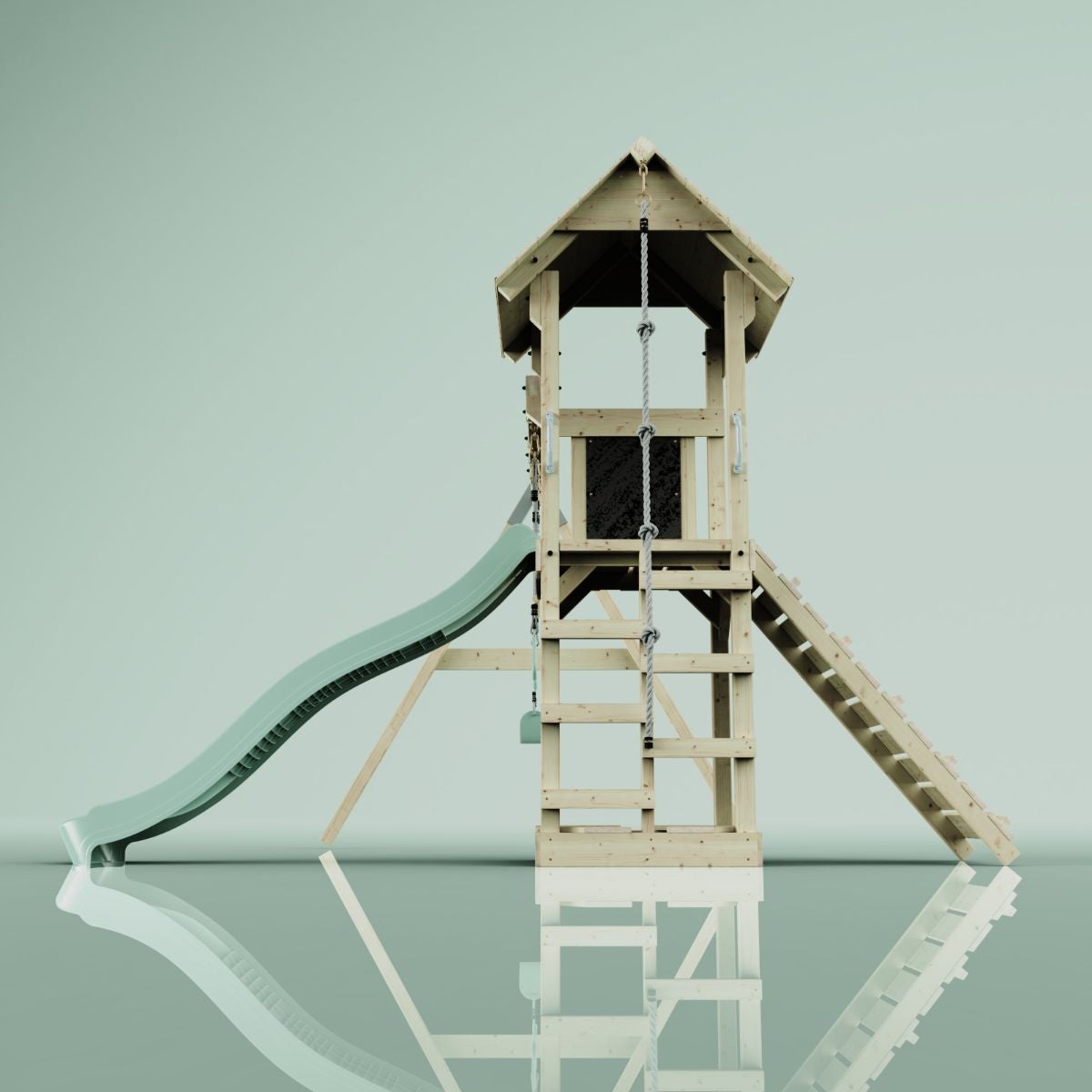 PolarPlay Vimmerby houten speeltoren in de kleur groen