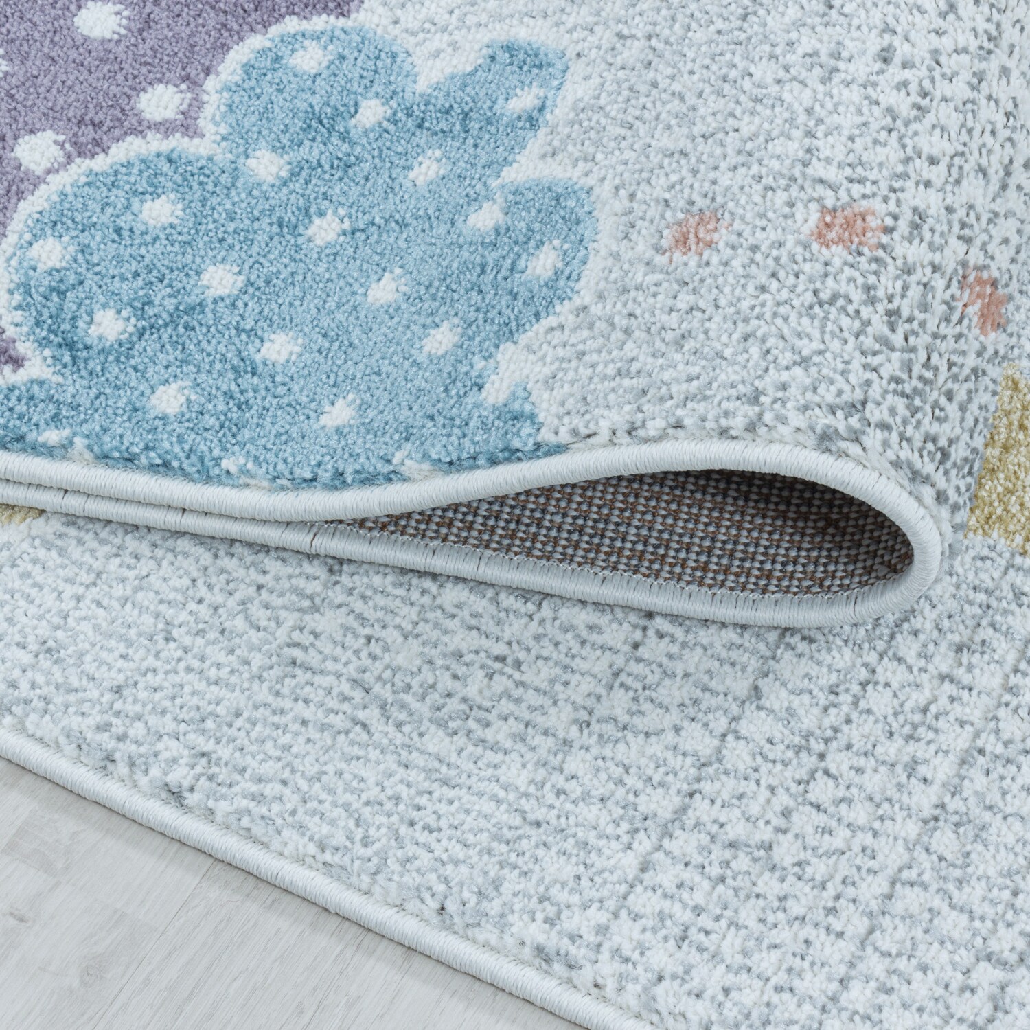 Kinderteppiche 10 mm Kurzflor Teppich mit Bunte Wolken, Stern Motiv
