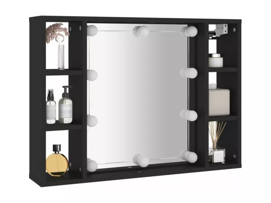 Armoire à miroir avec LED noir 76x15x55 cm