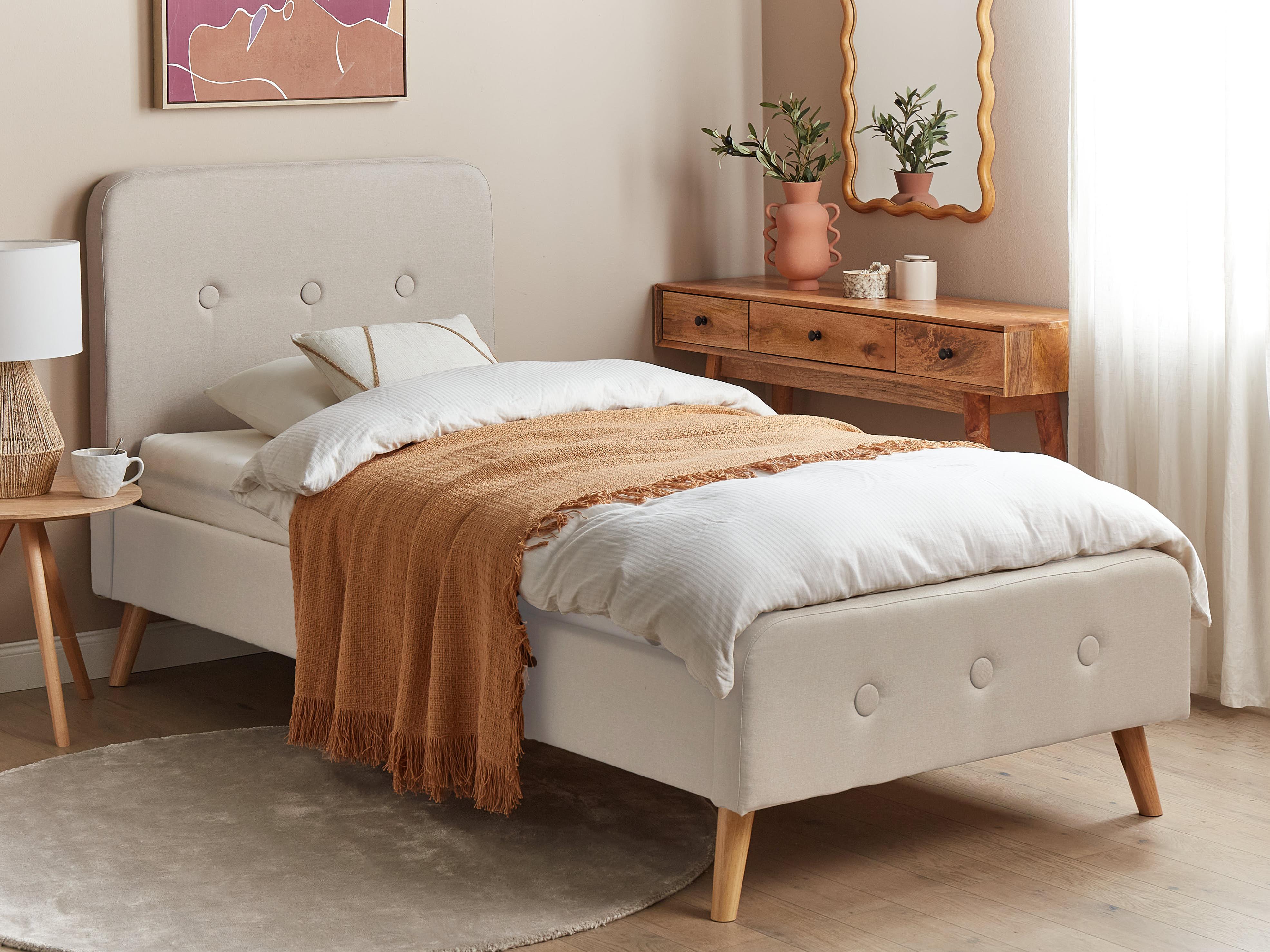 Bed Kunstlinnen RENNES 90 x 200 cm Lichtbeige