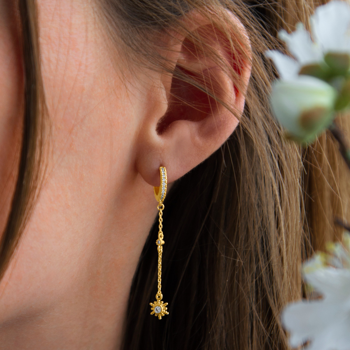 Boucles d'oreilles plaqué or zirconias motif soleil