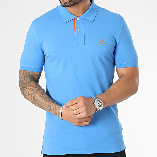 Polo Manches Courtes Contrast Collar Pique 2052003 Bleu Clair