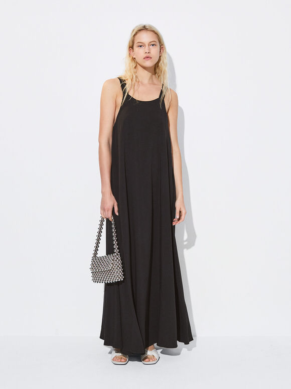 Vestido longo de alças finas - Preto