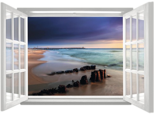 Vliesbehang 1060 VEZ4XL Raam met strandgezicht, set van 2, 201 x 145 cm