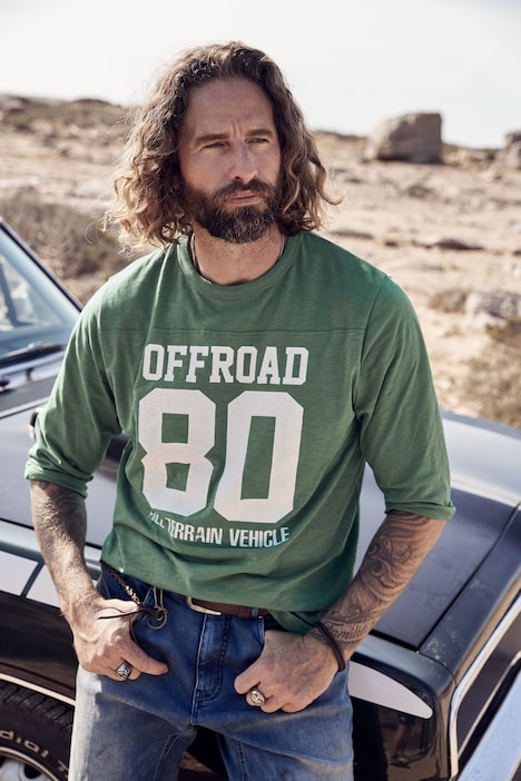 T-Shirt, 3/4-Ärmel, Flammjersey, Print, bis 8 XL