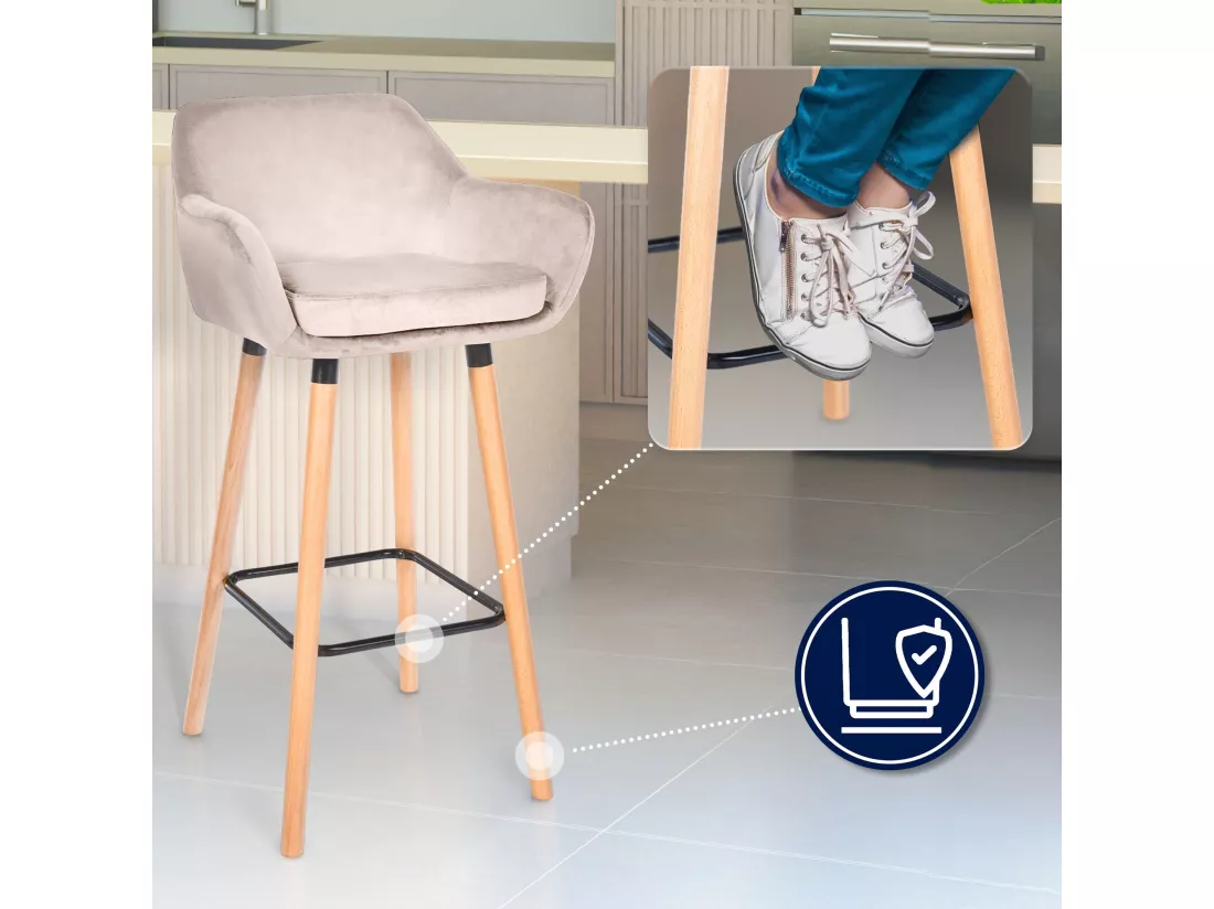Lot de 2 Tabouret de bar - Velours - Crème - Grant