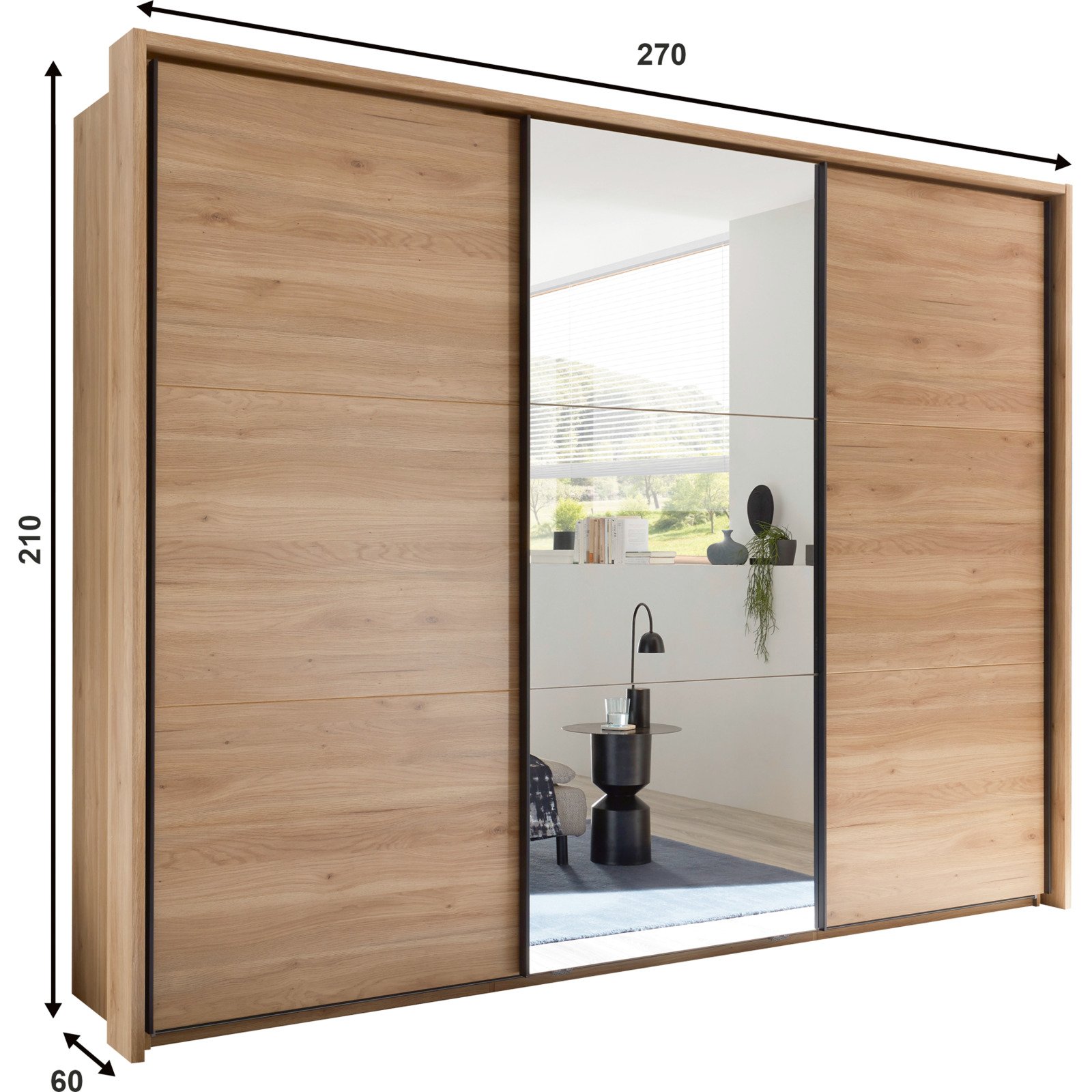 Schwebetürenschrank Bravo Dekor Mauvella Oak 280 x 215 x 60 cm, mit Spiegel