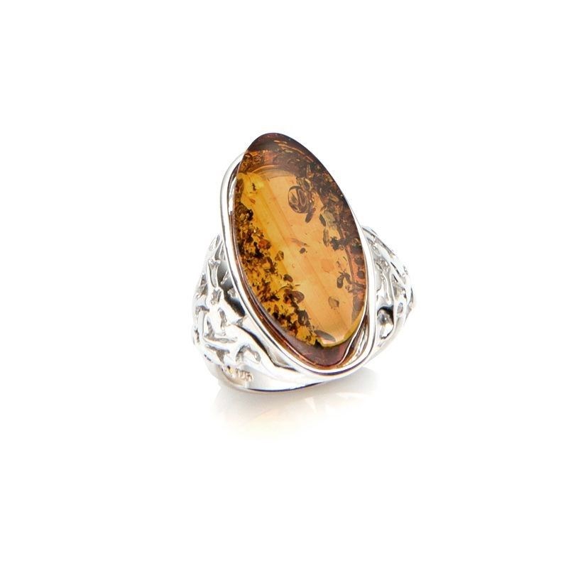 Bague argent 925 Ambre veritable de la mer Baltique