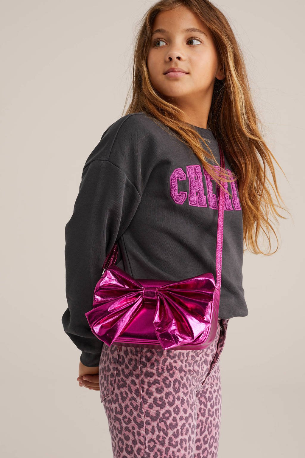 WE Fashion imitatieleren crossbody tas roze