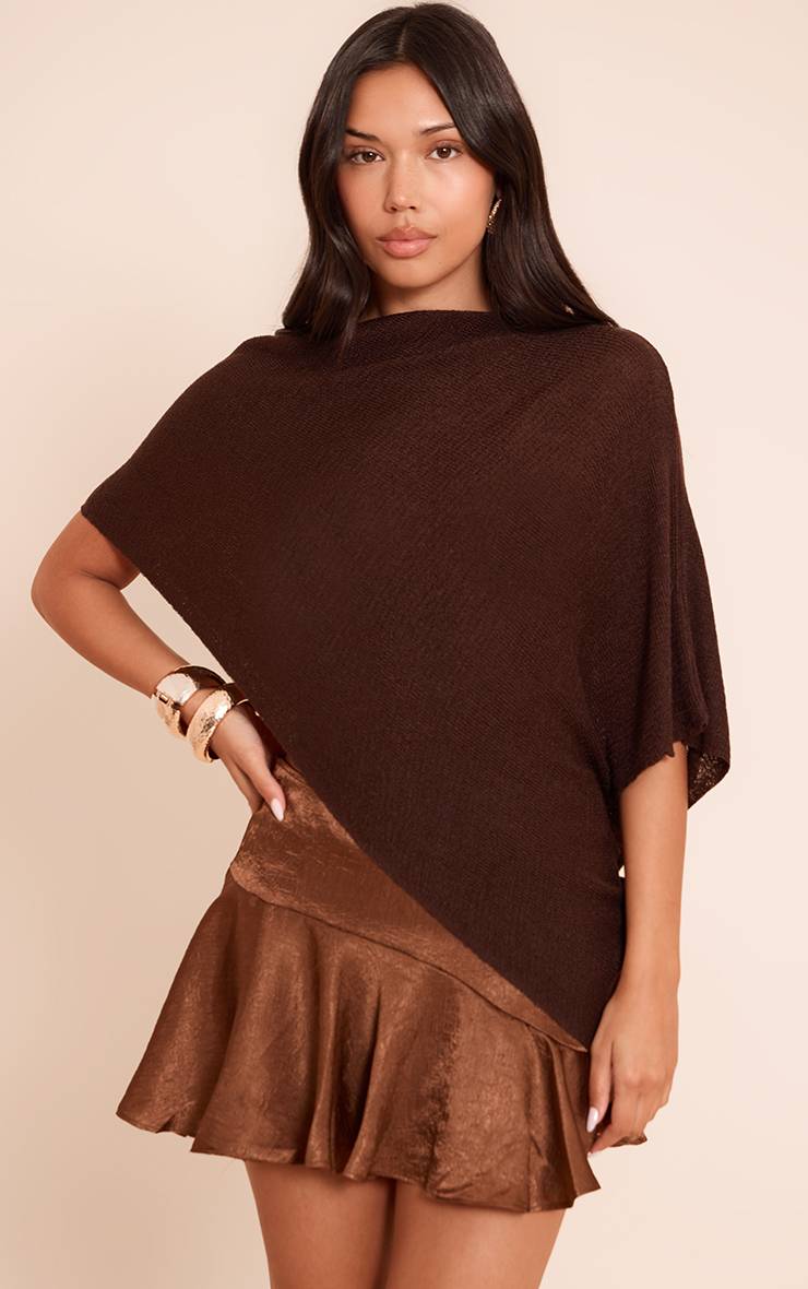 Chocolat Haut Style Poncho En Maille Fine