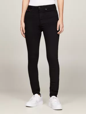 Calça jeans preta super skinny de cintura alta Sylvia