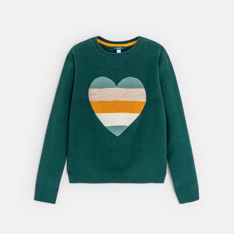 Pull motif cœur vert Fille