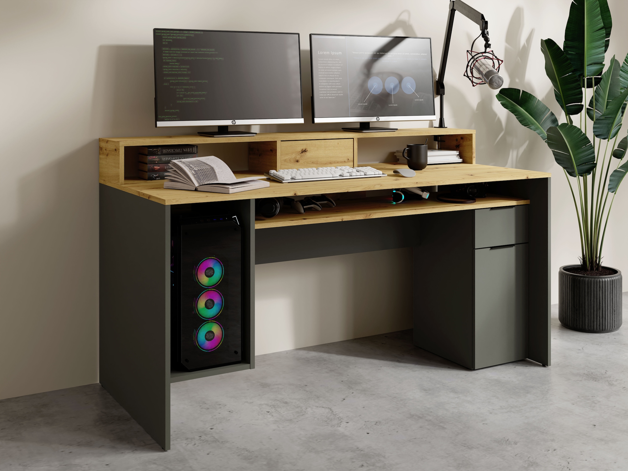 Home affaire Schreibtisch »Peoria« Gamingtisch mit Schublade und Monitoraufsatz, Breiten 160 x 70 cm
