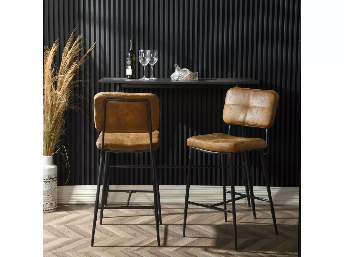 Lot De 2 Tabouret De Bar Industriel Avec Dossier Et Repose-pieds, Siège Rembourrés Marron