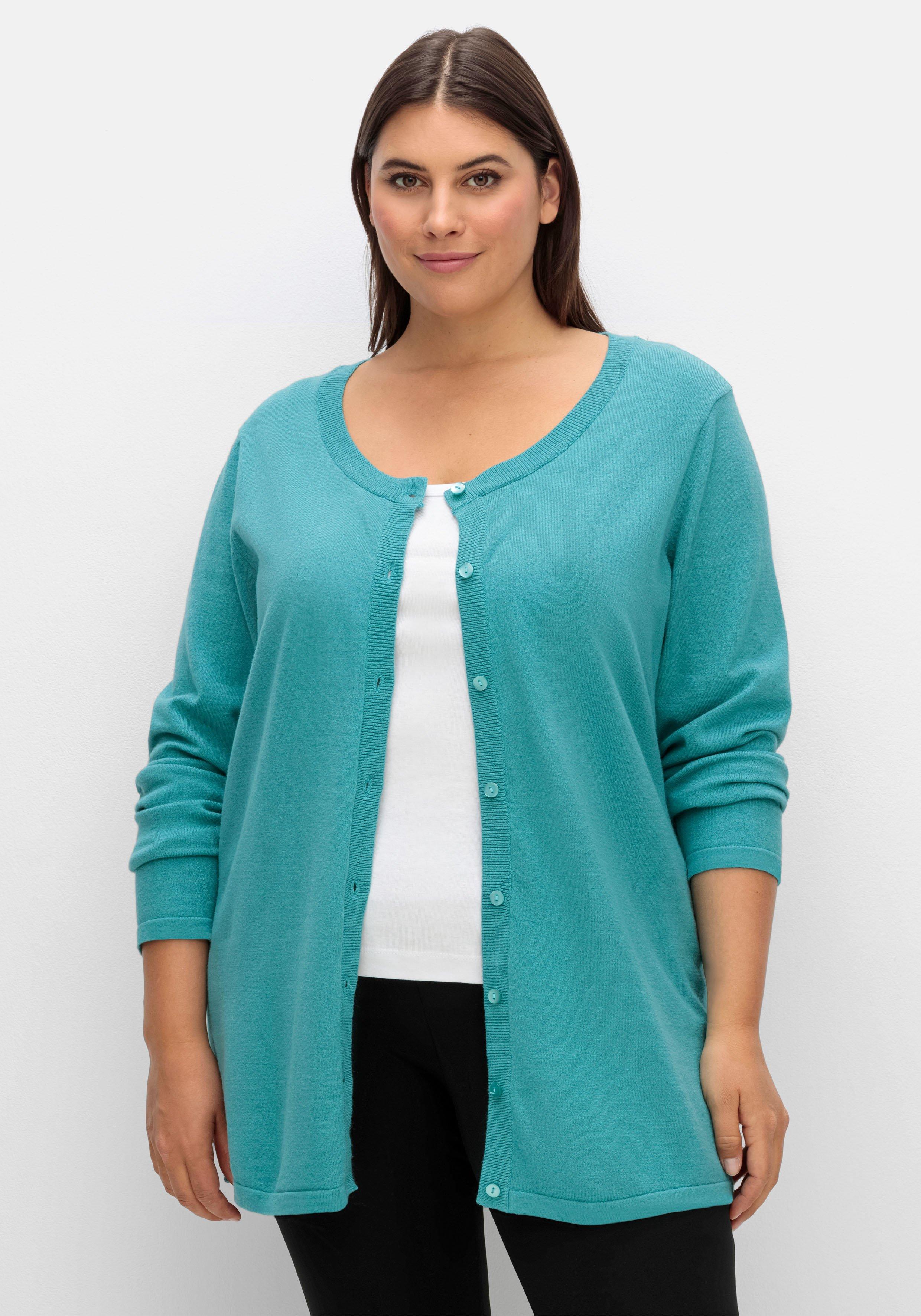 Feinstrickjacke mit Rundhalsausschnitt und Knopfleiste