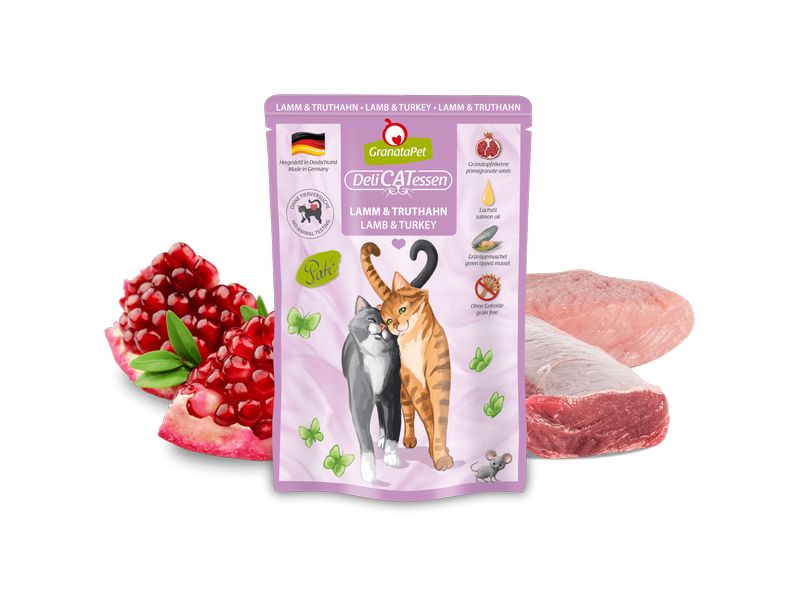 GranataPet Nassfutter DeliCATessen Lamm & Truthahn 85 g Alleinfuttermittel für ausgewachsene Katzen