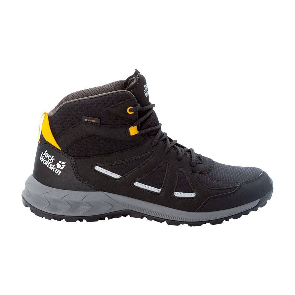 Jack Wolfskin WOODLAND 2 TEXAPORE MID - Chaussures de randonné Homme black/burly yellow xt