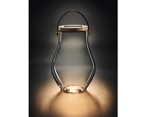 Decoratieve glazen lantaarn met licht, solarlantaarn voor binnen en buiten, Krinner Lumix L, 4 LED's, warm wit licht, inclusief dimmer.