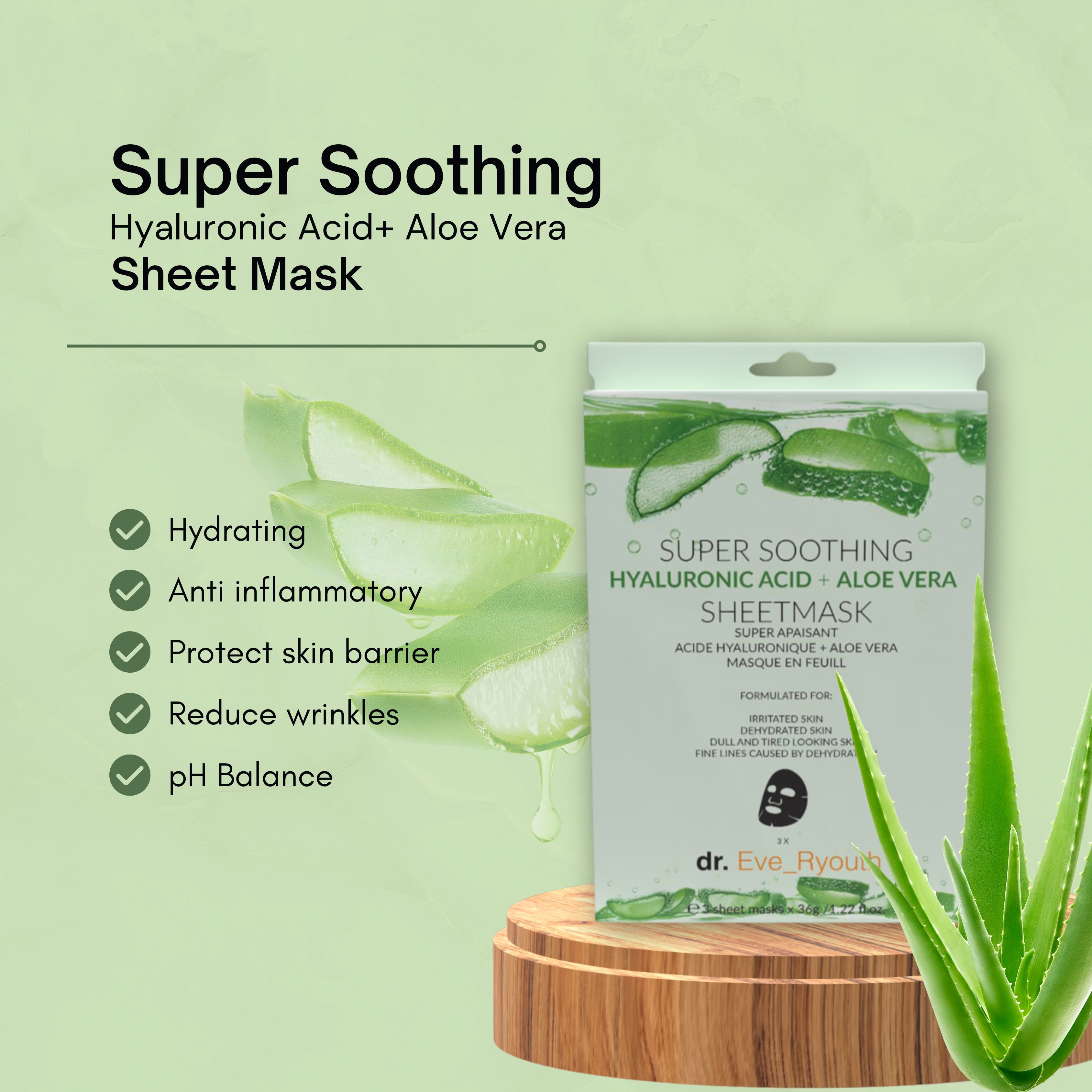 Dr. ever youth Super beruhigende Hyaluronsäure + Aloe Vera Maske