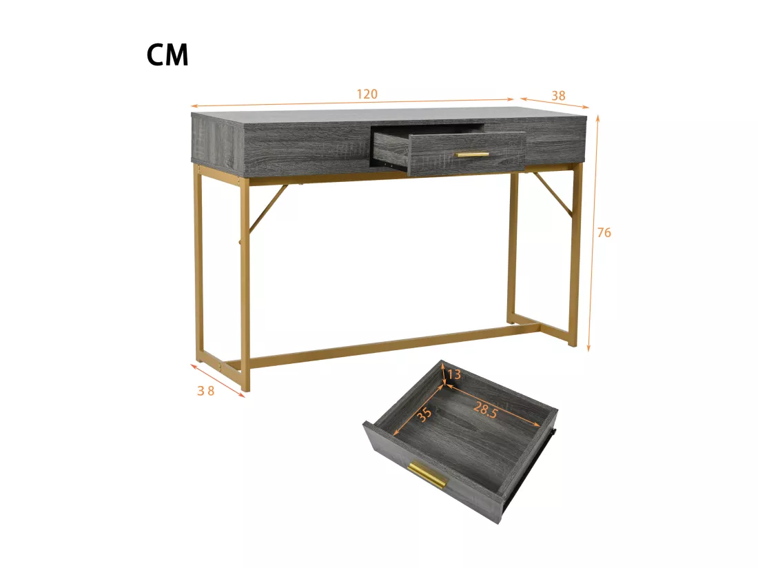 Console avec 1 tiroir - Pièds en métal doré - Gris - BLITZ