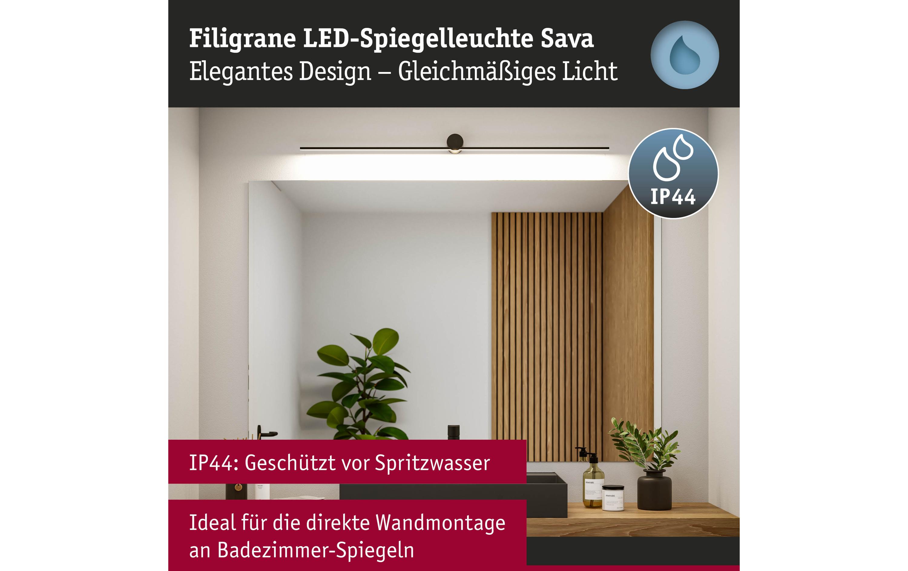 Spiegelleuchte LED Sava 13.5W Schwarz<br>Spiegelrohrleuchte mit Schutzart IP44