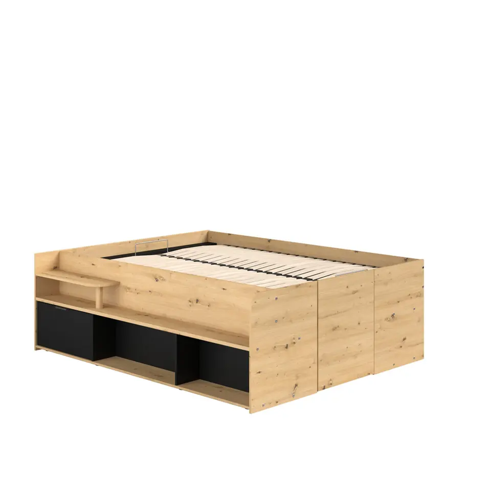 Bed Bremen met opslag - eiken/zwart - 140x200 cm