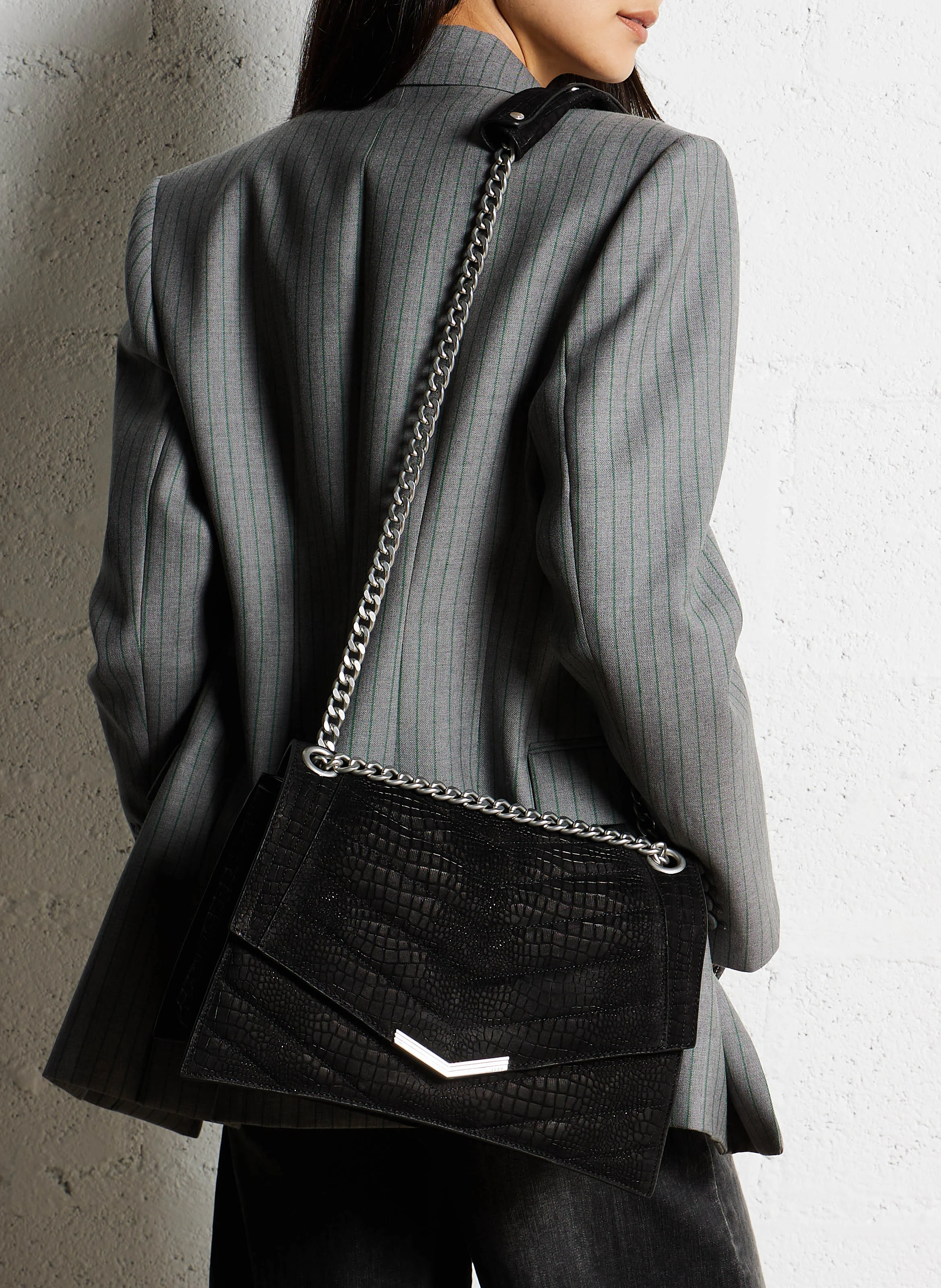 THE ONE - Sac porté épaule en cuir embossé croco | Noir